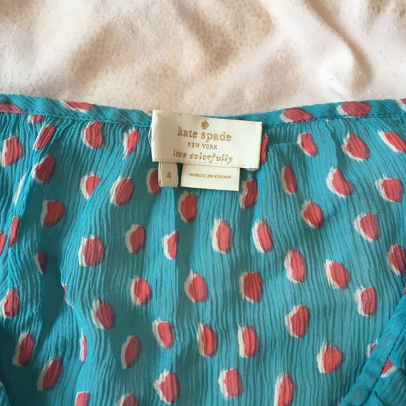 Kate Spade teal blue orange dotted ruffle blouse top size 4 /small nwot SAMPLE - Picture 3 of 10